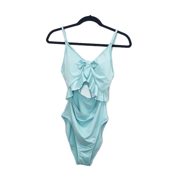 NWT Hurley Aquamarine Mint Blue Ruffle One Piece Swimsuit Cutouts - Picture 1 of 6